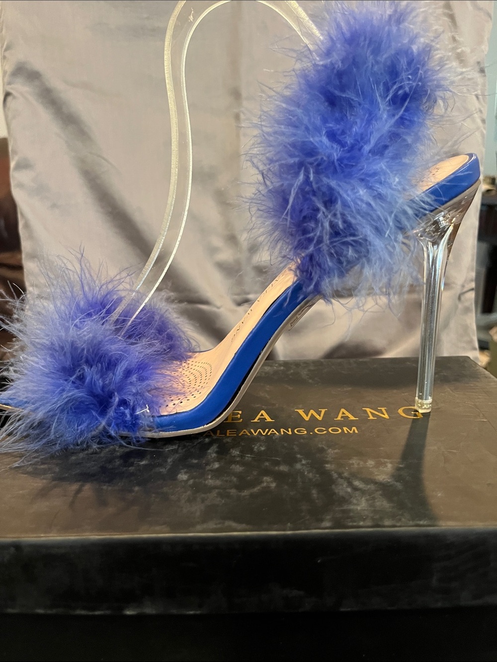 Royal Blue Feather Clear Stiletto Sandal
